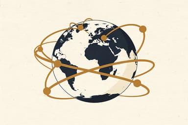 Illustration of a globe with amber orbital signal lines
