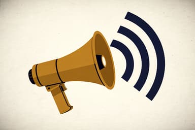Illustration of an amber megaphone with navy soundwaves